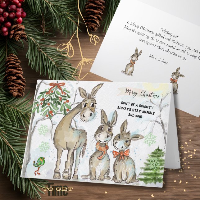Festiva Tarjeta de Navidades familiares de burros humildes (Humble and Kind Donkey Family Christmas Card)