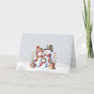 Festiva Tarjeta de Navidades familiares de Snowman de vaca