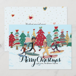 Festiva Tarjeta de Navidades familiares Snowboard