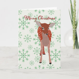 Festiva Tarjeta de Navidades Festividad Red Fawn Green Sno