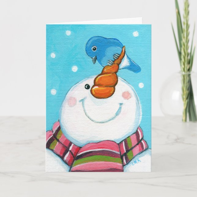 Festiva Tarjeta de Navidades festivos Snowman y Bluebird (Anverso)