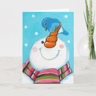 Festiva Tarjeta de Navidades festivos Snowman y Bluebird