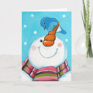 Festiva Tarjeta de Navidades festivos Snowman y Bluebird