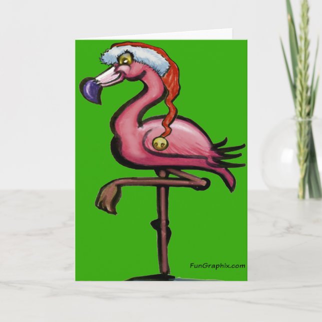 Festiva Tarjeta de Navidades Flamingo (Anverso)