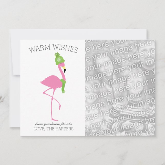 Festiva Tarjeta de Navidades Flamingo Rosa (Anverso)