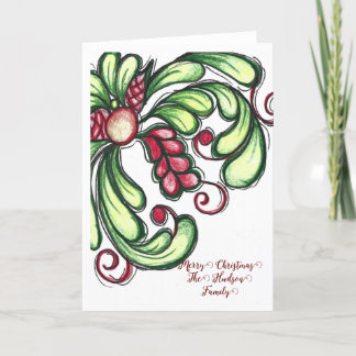 Festiva Tarjeta de navidades, floración de mano, lápiz de 