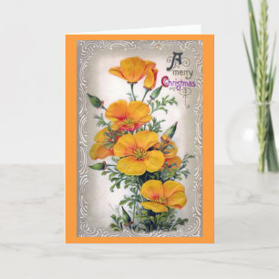 Festiva Tarjeta de Navidades florales antiguos Naranjas de
