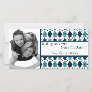 Festiva Tarjeta de Navidades FOTOGRÁFICO 4x8 Blue White Ar