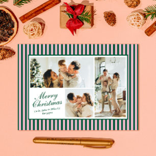 Festiva Tarjeta de Navidades fotográficos 3 de banda verde