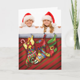 Festiva Tarjeta de Navidades fotográficos con acciones roj