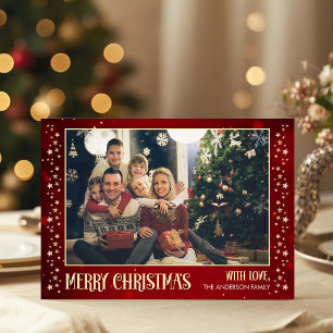 Festiva Tarjeta de Navidades fotográficos con color rojo d