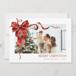 Festiva Tarjeta de Navidades fotográficos Coquette Red Bow