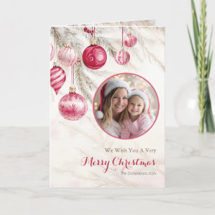 Festiva Tarjeta de Navidades fotográficos de color rosa bl
