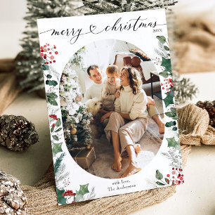 Festiva Tarjeta de Navidades fotográficos de forma ovalada