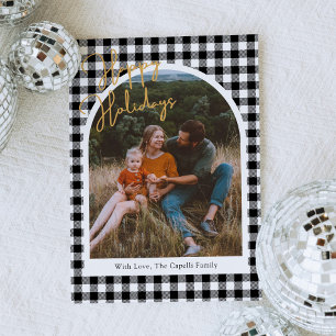 Festiva Tarjeta de Navidades fotográficos de Gingham negro
