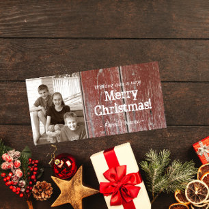 Festiva Tarjeta de Navidades fotográficos de madera de pin