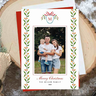 Festiva Tarjeta de Navidades fotográficos de monograma nim