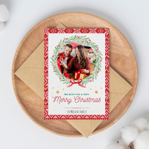 Festiva Tarjeta de Navidades fotográficos de origen beige 
