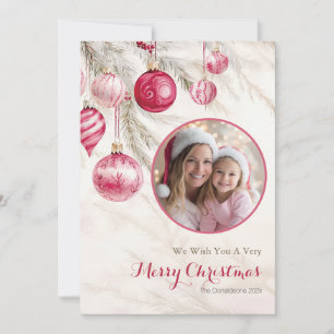 Festiva Tarjeta de Navidades fotográficos de ornamentos bl