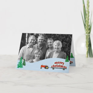 Festiva Tarjeta de Navidades fotográficos de tractores roj
