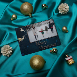 Festiva Tarjeta de Navidades fotográficos familiares Blue 