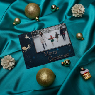 Festiva Tarjeta de Navidades fotográficos familiares Blue