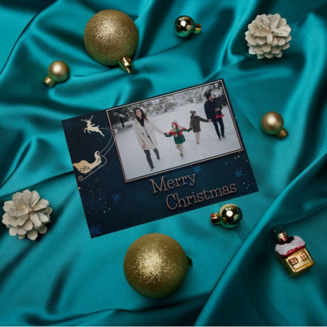 Festiva Tarjeta de Navidades fotográficos familiares Blue  (Subido por el creador)