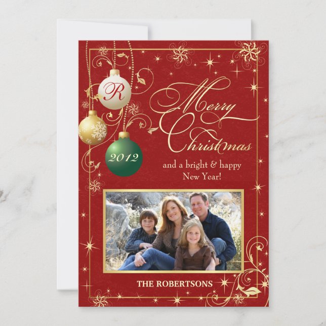 Festiva Tarjeta de Navidades fotográficos familiares de or (Anverso)
