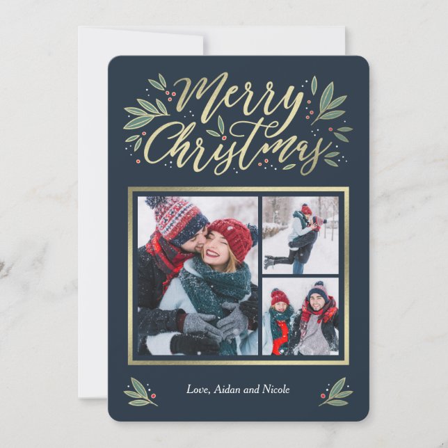 Festiva Tarjeta de Navidades fotográficos Glow 3 estaciona (Anverso)