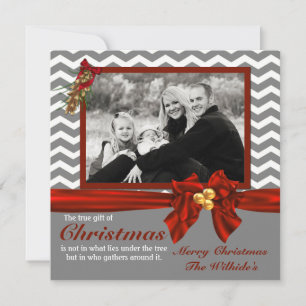 Festiva Tarjeta de Navidades fotográficos Gray Chevron