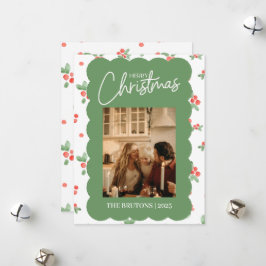 Festiva Tarjeta de Navidades fotográficos Holly Scallop