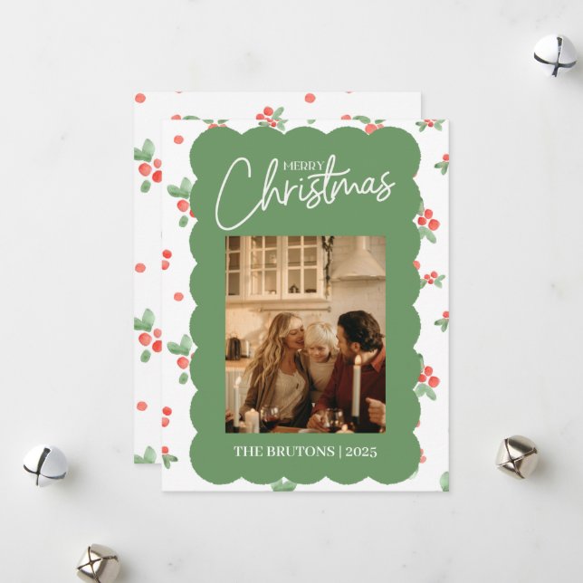 Festiva Tarjeta de Navidades fotográficos Holly Scallop (Anverso/Reverso In Situ)