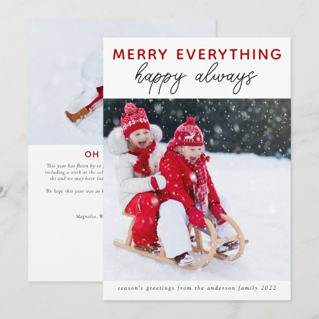 Festiva Tarjeta de Navidades fotográficos | Merry Todo (Anverso / Reverso)