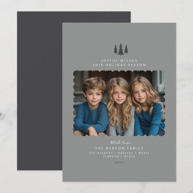 Festiva Tarjeta de Navidades fotográficos modernos y grise (Anverso / Reverso)