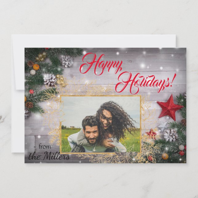 Festiva Tarjeta de Navidades fotográficos personalizados (Anverso)