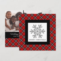 Tarjeta de Navidades fotográficos Red Black Plaid 
