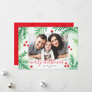 Festiva Tarjeta de Navidades fotográficos Rojo clásico y
