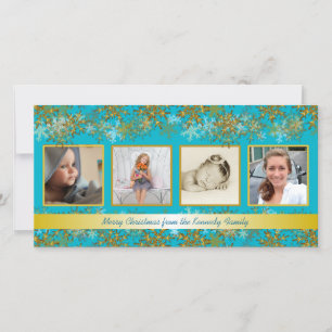 Festiva Tarjeta de Navidades fotográficos turquesa y Gold