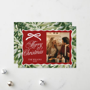 Festiva Tarjeta de Navidades fotográficos verdes con barba