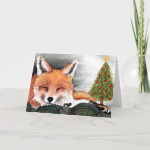 Festiva Tarjeta de Navidades Fox de color de agua