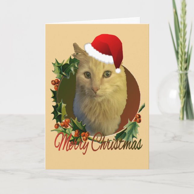 Festiva Tarjeta de Navidades Gato Adorable y Única (Anverso)