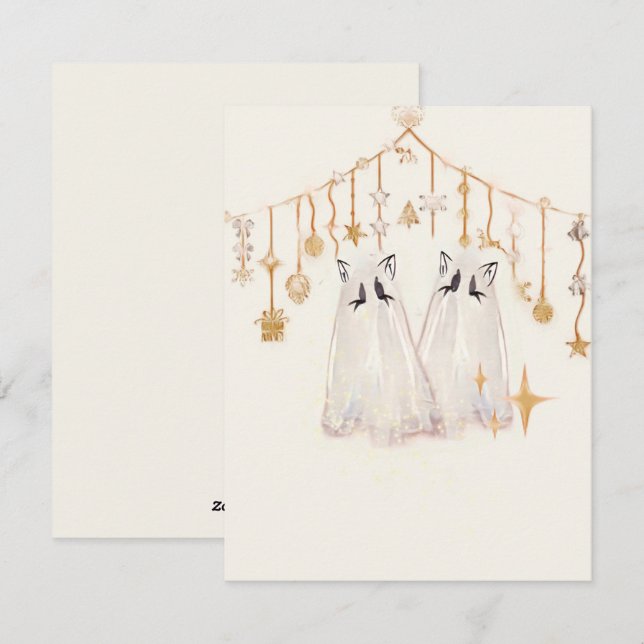 Festiva Tarjeta de Navidades Gato Fantasma (Anverso / Reverso)