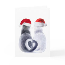 Tarjeta de Navidades gatos con Santa Hat
