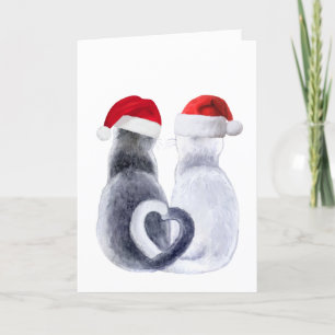 Festiva Tarjeta de Navidades gatos con Santa Hat