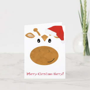 Festiva Tarjeta de Navidades Giraffe Santa hat