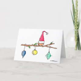 Festiva Tarjeta de Navidades Gnome, Twig y Ornaments