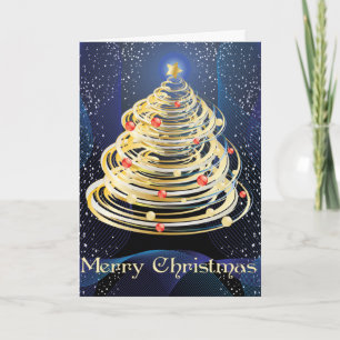 Festiva Tarjeta de Navidades Gold Swirls Christmas Tree