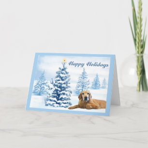 Festiva Tarjeta de Navidades Golden Retriever Blue Tree2