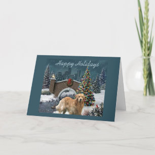 Festiva Tarjeta de Navidades Golden Retriever por la noche
