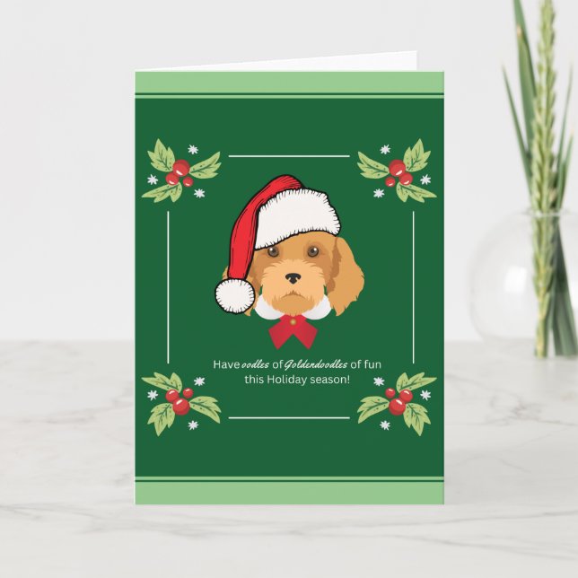 Festiva Tarjeta de Navidades Goldendoodle 5"x7" (Anverso)